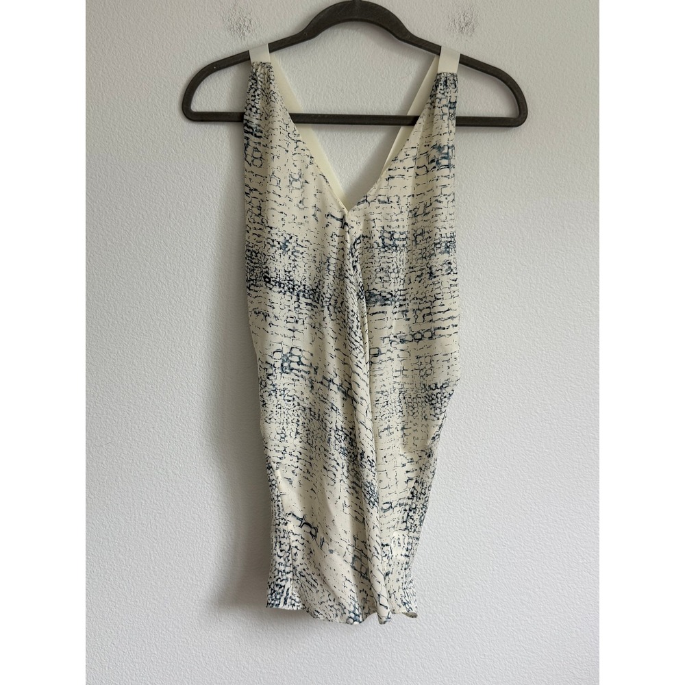 Ramy Brook Silk Blouse Small Navy Ivory Abstract Crackle Draped V-Neck Top